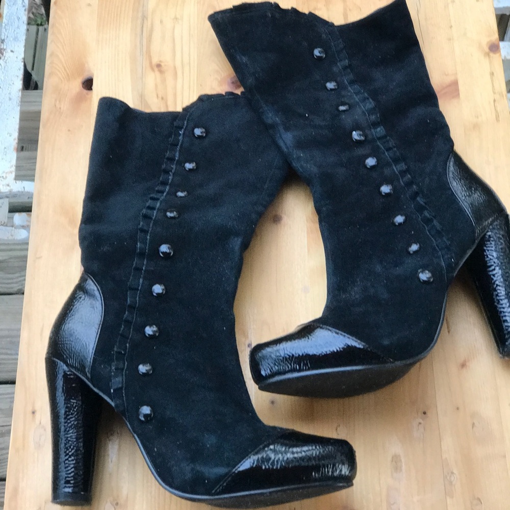 Black Leather High Heel Boots with Button Detail Size 7.5 - Picture 4 of 5